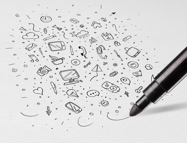 Biuro symbole i ikony koncepcja Rysunek ołówkiem — Zdjęcie stockowe