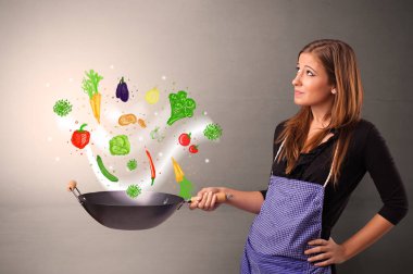 Renkli çizilmiş sebze ile pişirmek