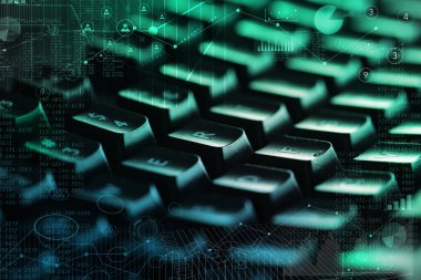 Yakın çekim klavye ile dokunma ve online yönetimi kavramı