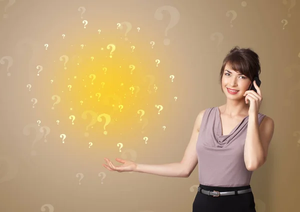 Person presenting something with question sign concept — Stock Photo, Image