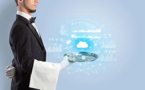 Waiter serving cloud technology concept — Stock Photo, Image