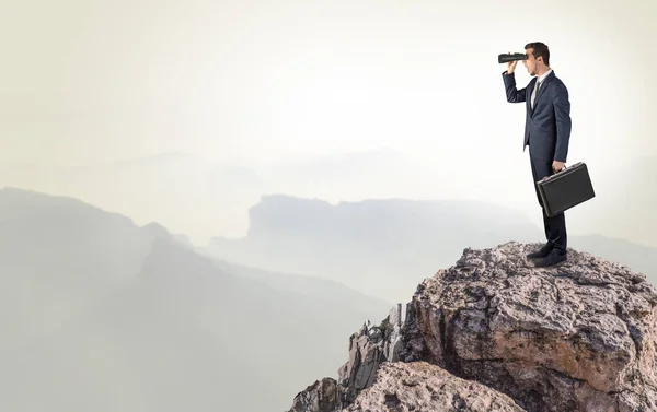 Business person on the top of the rock — Stock Photo, Image