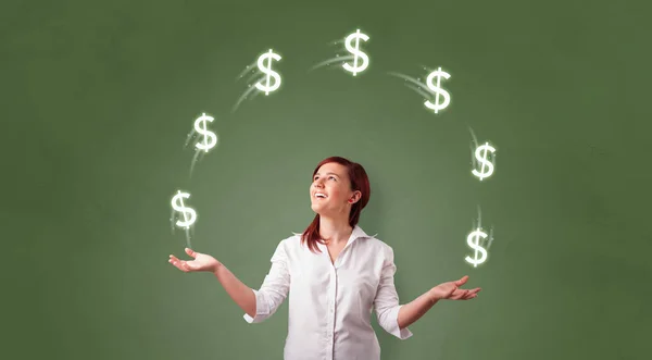 Person juggle with dollar symbol — Stock Photo, Image