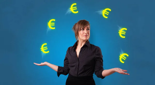 Person juggle with euro symbol — Stock Photo, Image