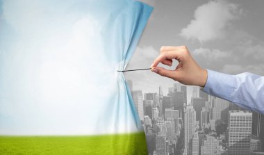 Doğa cityscape perde için gri cityscape çekerek el