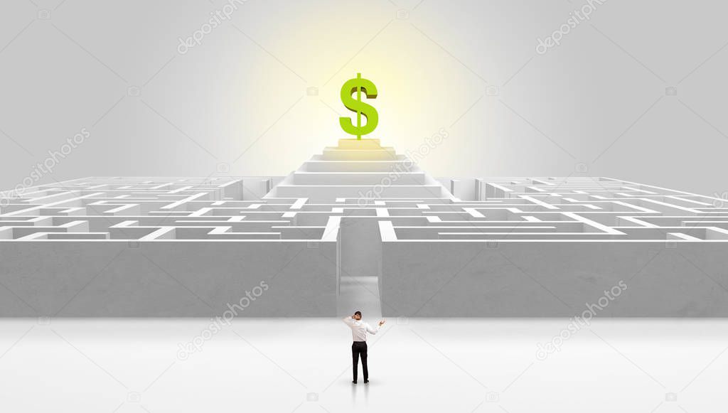 Man standing outside of a maze with profit concept on the middle