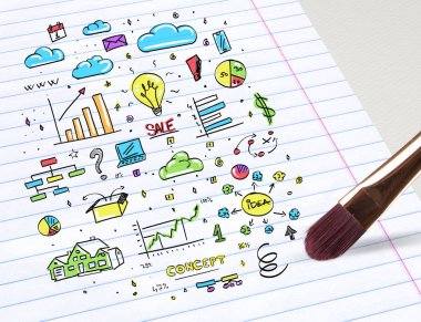 Kalem çizim Multimedya ve ofis personeli kavramı
