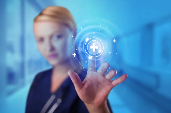 Person touching clinic call center concept — Stock Photo, Image