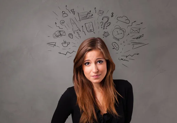 Estudante com conceito de bate-papo doodle — Fotografia de Stock