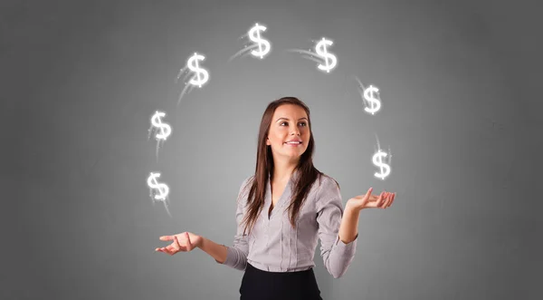 Person juggle with dollar symbol — Stock Photo, Image