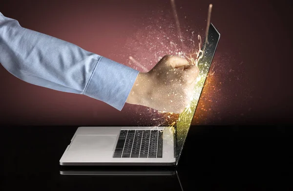 Hand boxing laptops screen — Stock Photo, Image