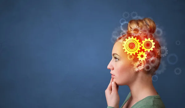 Portrait with gears concept — Stock Photo, Image