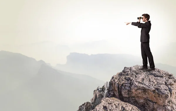 Business person on the top of the rock — Stock Photo, Image