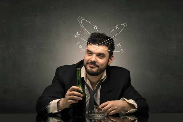 Drunk man at his office with doodle concept — Stock Photo, Image