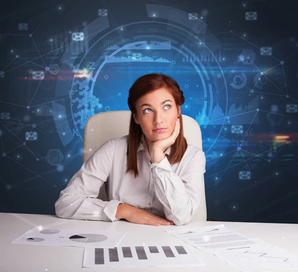 Manager in front of the office desk with communication concept — Stock Photo, Image