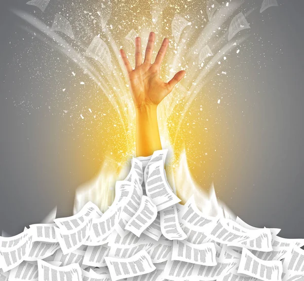 Hand buried in document pile — Stock Photo, Image