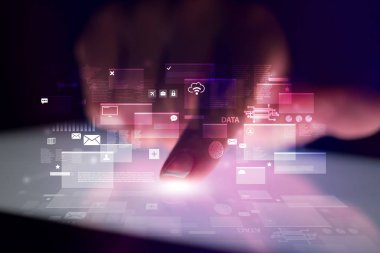 Tablet küresel veritabanı kavramı ile dokunmadan parmak