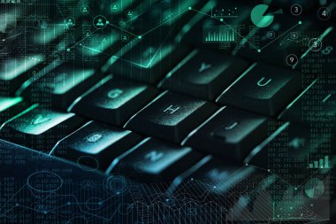 Yakın çekim klavye ile dokunma ve online yönetimi kavramı