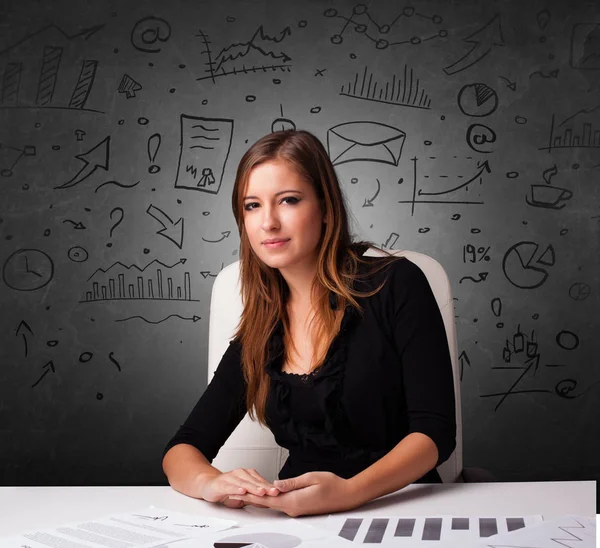 Sekretær med doodle multitask-konsept – stockfoto
