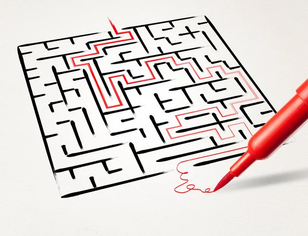 Pencil drawing the exit way out from maze — Stock Photo, Image