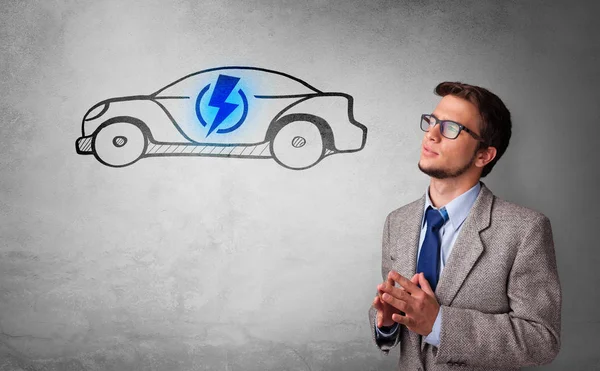Person thinking with drawn car concept — Stock Photo, Image