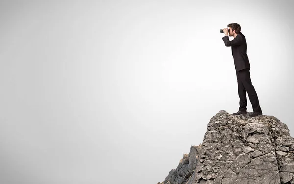 Persona d'affari sulla cima della roccia con spazio di copia — Foto Stock