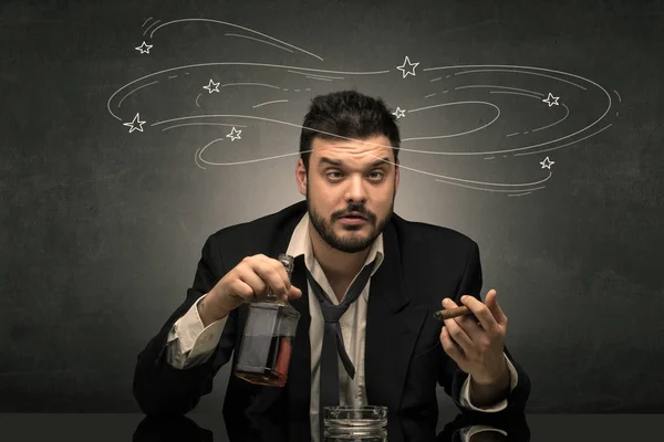 Drunk man at his office with doodle concept — Stock Photo, Image