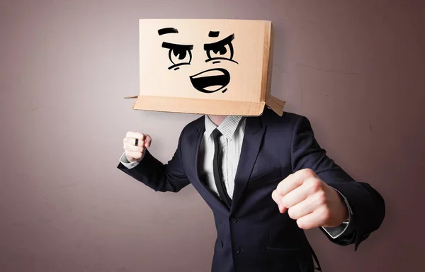 Man with cardboard head — Stock Photo, Image