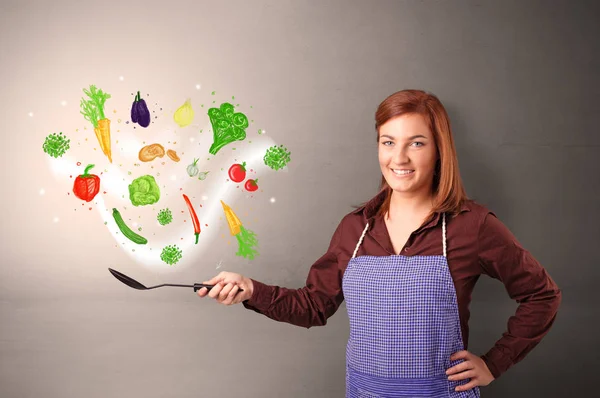 Cozinhe com legumes coloridos desenhados — Fotografia de Stock