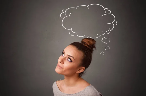 Girl thinking with speech bubble concept — Stock Photo, Image