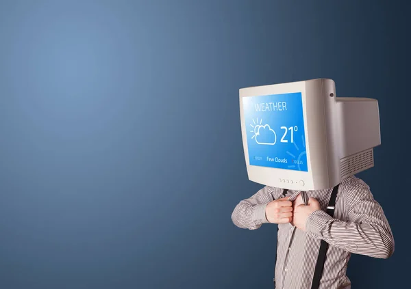 Mladá osoba s monitorem na hlavě — Stock fotografie