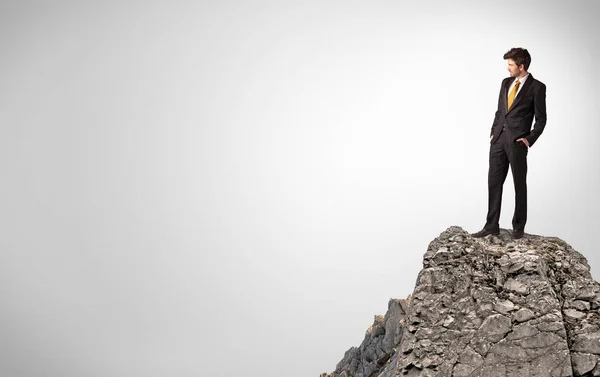 Persona d'affari sulla cima della roccia con spazio di copia — Foto Stock