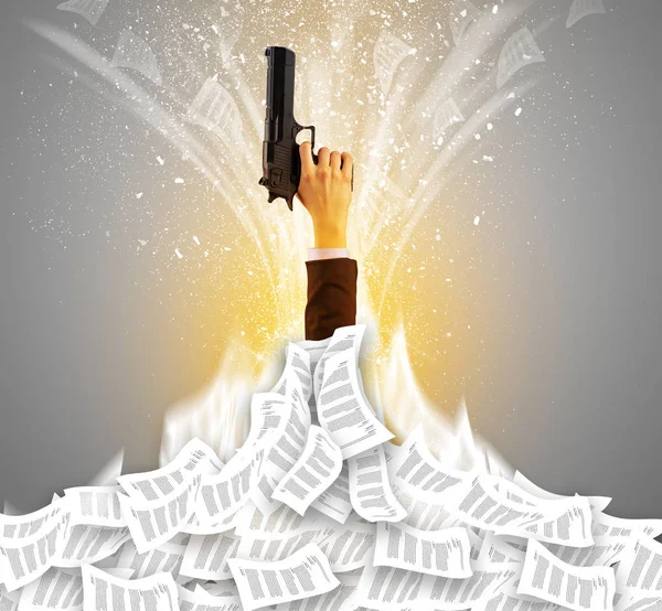 Hand buried in document pile — Stock Photo, Image