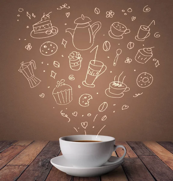 Steaming hot drink with doodles — Stock Photo, Image