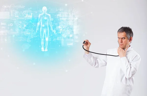 Professional doctor with full body map concept — Stock Photo, Image