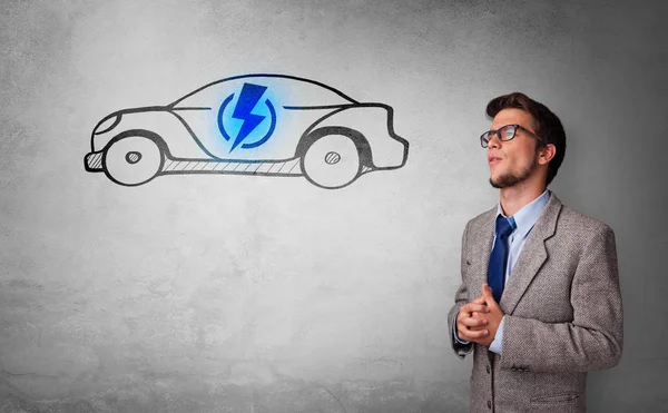 Person thinking with drawn car concept — Stock Photo, Image