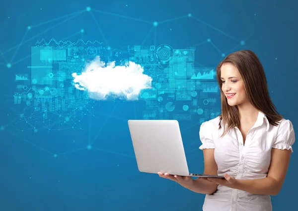 Persoon voorstellende cloud technologie concept — Stockfoto