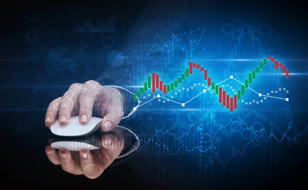 Main à l'aide de souris avec concept statistique — Photo
