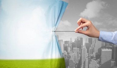 Doğa cityscape perde için gri cityscape çekerek el