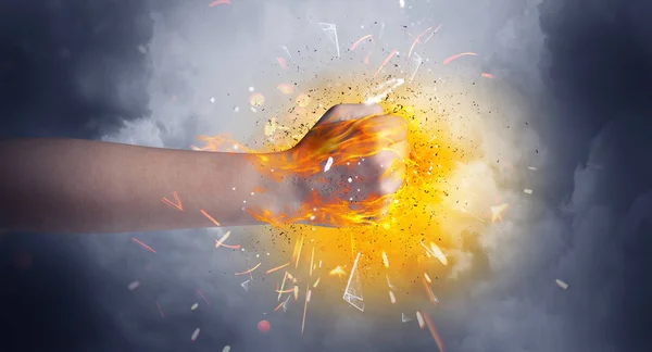 Hand hits intense and the space explodes — Stock Photo, Image