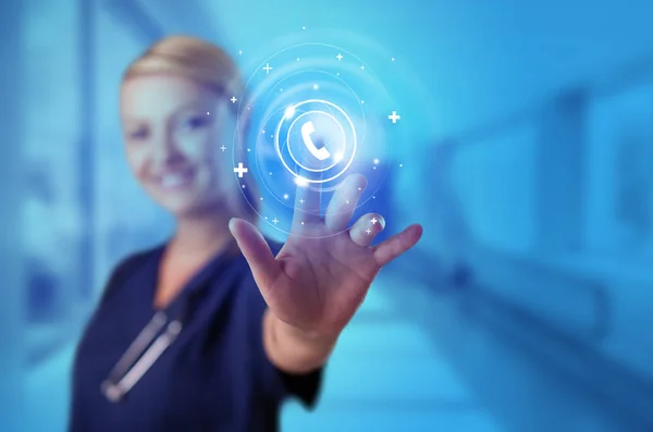 Person touching clinic call center concept — Stock Photo, Image