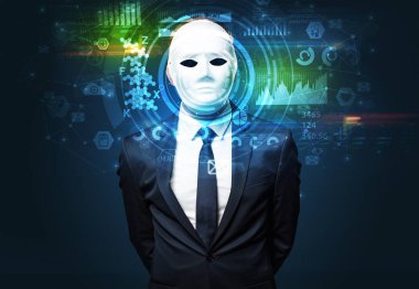 Koyu arka plan, yüz tanıma kavramı üzerinde genç adam