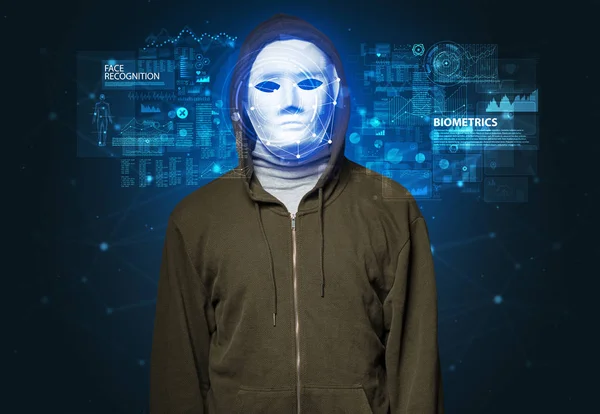 Genç adam yüz tanıma kavramı