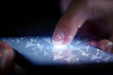 İnsan ağı konsepti ile telefon dokunmak parmak