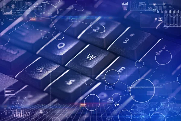 Close-up keyboard with link and communication concept — Stock Photo, Image