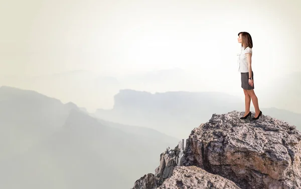 Persona de negocios en la cima de la roca — Foto de Stock