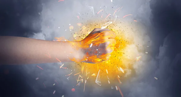 Ręka uderza intensywny i przestrzeń wybucha — Zdjęcie stockowe