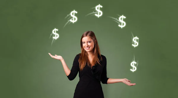 Person juggle with dollar symbol — Stock Photo, Image