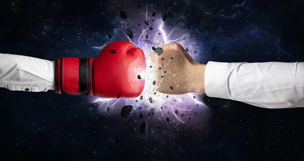 Fighting hands with storm explosion — Stock Photo, Image