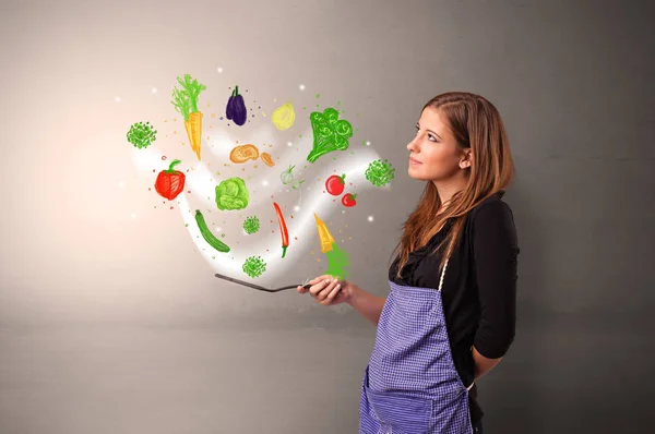 Koken met kleurrijke getekende groenten — Stockfoto